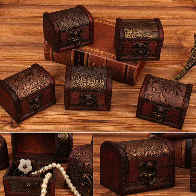 KarmaRipple's Retro Small Wood Jewelry Box Lotus Golden Grape Bronze Coin Daffodil Grass Flower Jewelry Storage Box p14