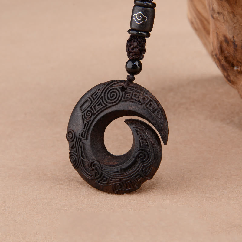 KarmaRipple's Small Leaf Red Sandalwood Ebony Wood One's Fortune Improves Design Patern Protection Pendant Necklace p14