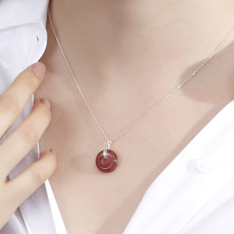 KarmaRipple's 925 Sterling Silver Strawberry Quartz Balancing Positive Pendant p2