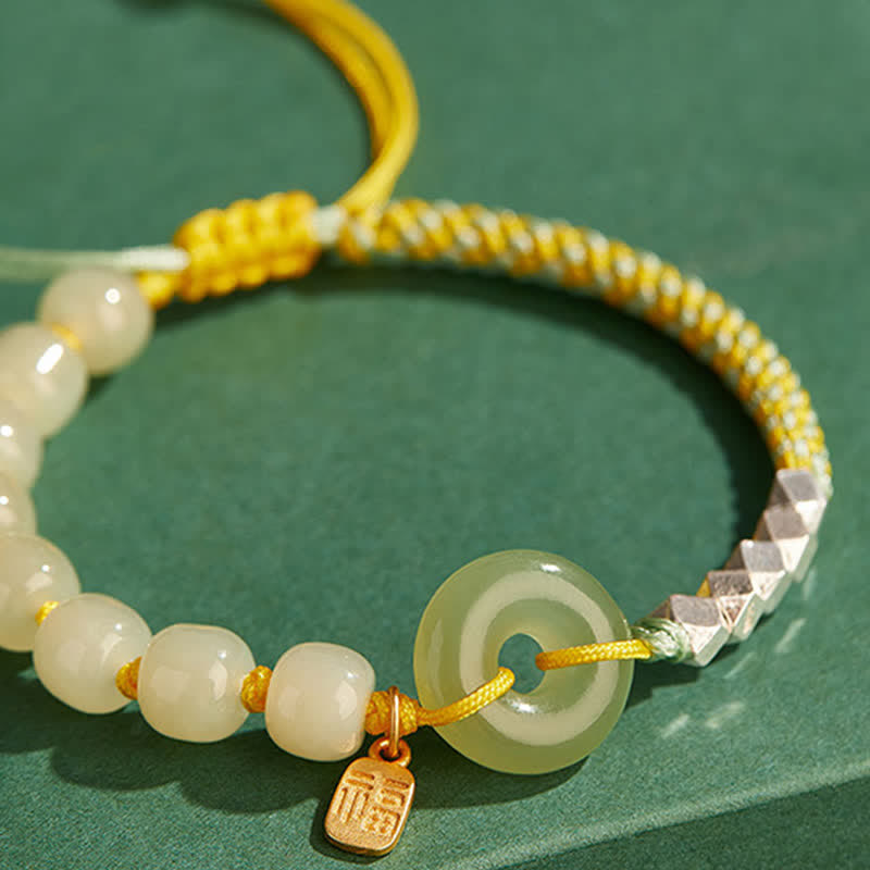 KarmaRipple's 925 Sterling Silver Hetian Jade Peace Buckle Beaded Fortune Happiness Talisman Bracelet p16