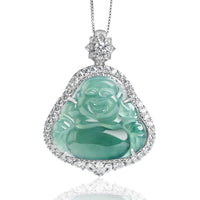 KarmaRipple's 925 Sterling Silver Laughing Buddha Authentic Jade Fortune Abundance Chain Pendant Necklace