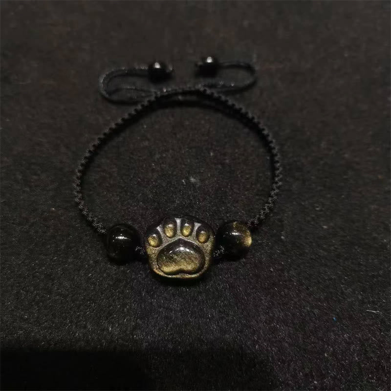 KarmaRipple's Authentic Silver Sheen Obsidian Gold Sheen Obsidian Cute Cat Paw Claw Protection Rope Bracelet p4