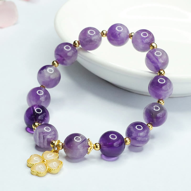 KarmaRipple's Authentic Amethyst Gemstone Inner Peace Four Leaf Clover Talisman Bracelet p4
