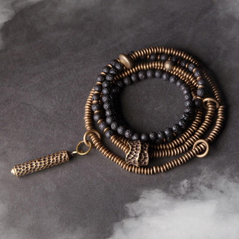 KarmaRipple's Vintage Lava Rock Bronze Balancing Multilayered Bracelet p17