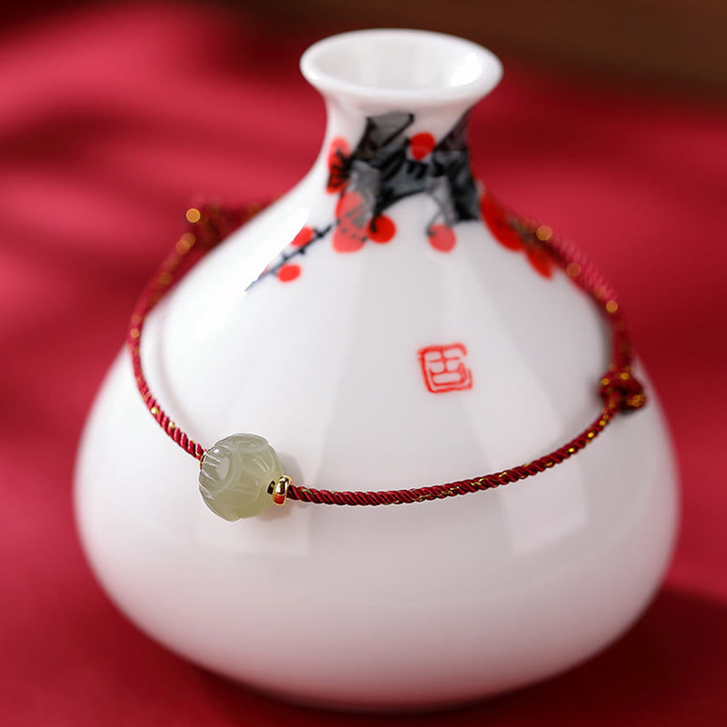 KarmaRipple's 925 Sterling Silver Plated Gold Hetian Jade Lotus Fortune Red String Bracelet p2