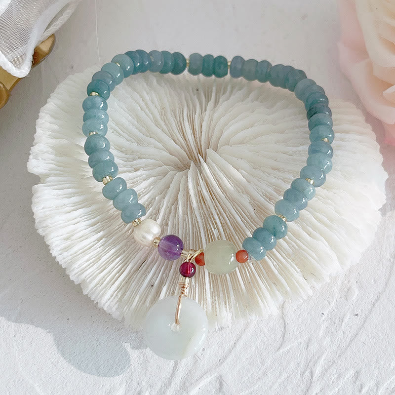 KarmaRipple's Authentic Hetian Jade Pearl Peace Buckle Fu Character Gourd Money Bag Strawberry Quartz PiXiu Fortune Bracelet p23