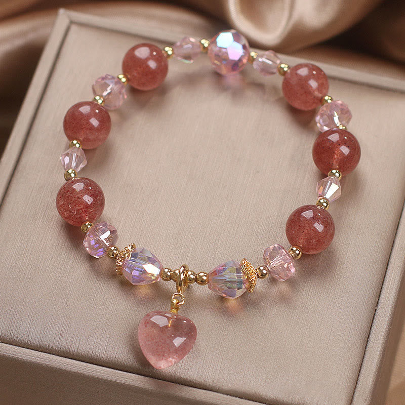 KarmaRipple's Authentic Strawberry Quartz Gemstone Love Heart Balancing Positive Bracelet p6