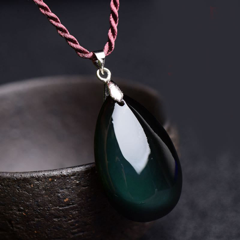 KarmaRipple's Gold Sheen Obsidian Black Obsidian Rainbow Obsidian Wealth Water Drop Pendant Necklace p20
