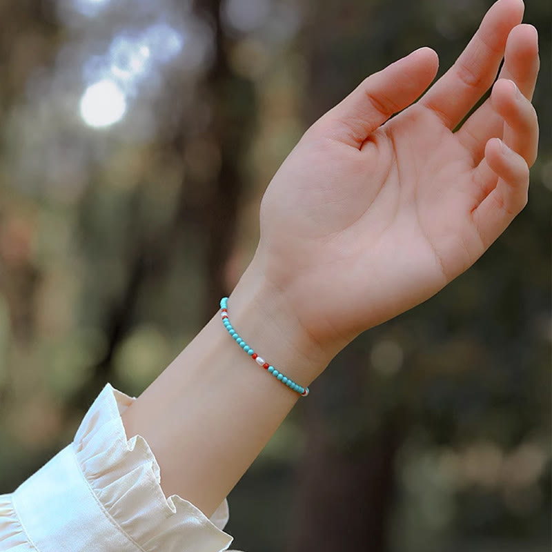 KarmaRipple's Turquoise Red Agate Pearl Small Beaded Protection Bracelet p6