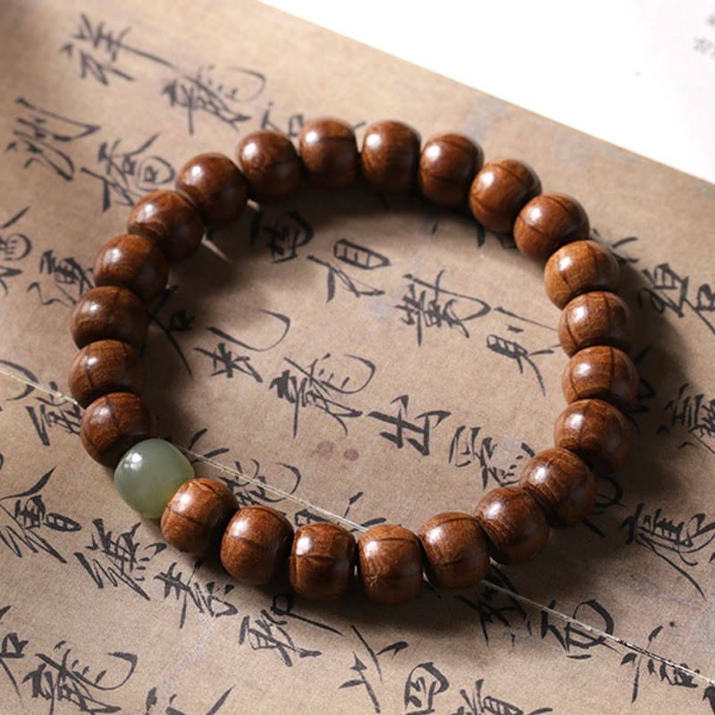KarmaRipple's Authentic Abelia Biflora Wood Hetian Jade Bamboo Bead Warding Off Evil Spirits Bracelet p24
