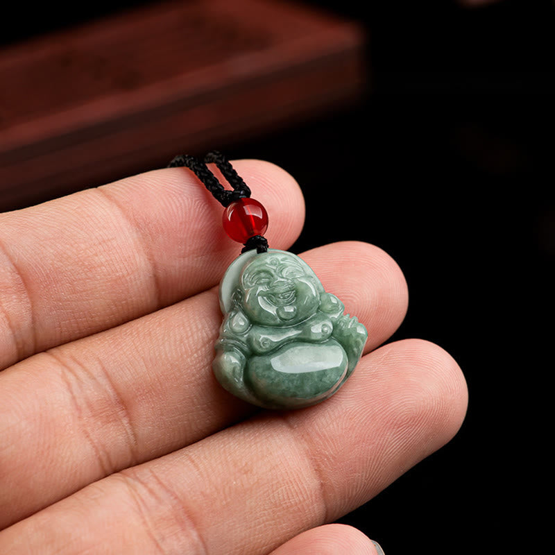 KarmaRipple's Authentic Green Jade Laughing Buddha Fortune Abundance Pendant Necklace p5