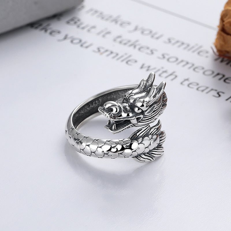 KarmaRipple's 925 Sterling Silver Year Of The Dragon Fortune Strength Adjustable Metal Ring p11