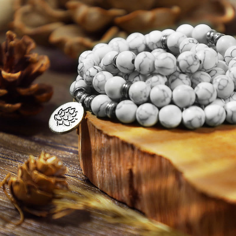 KarmaRipple's Ivory Turquoise Lotus Mala Balancing Bracelet p4