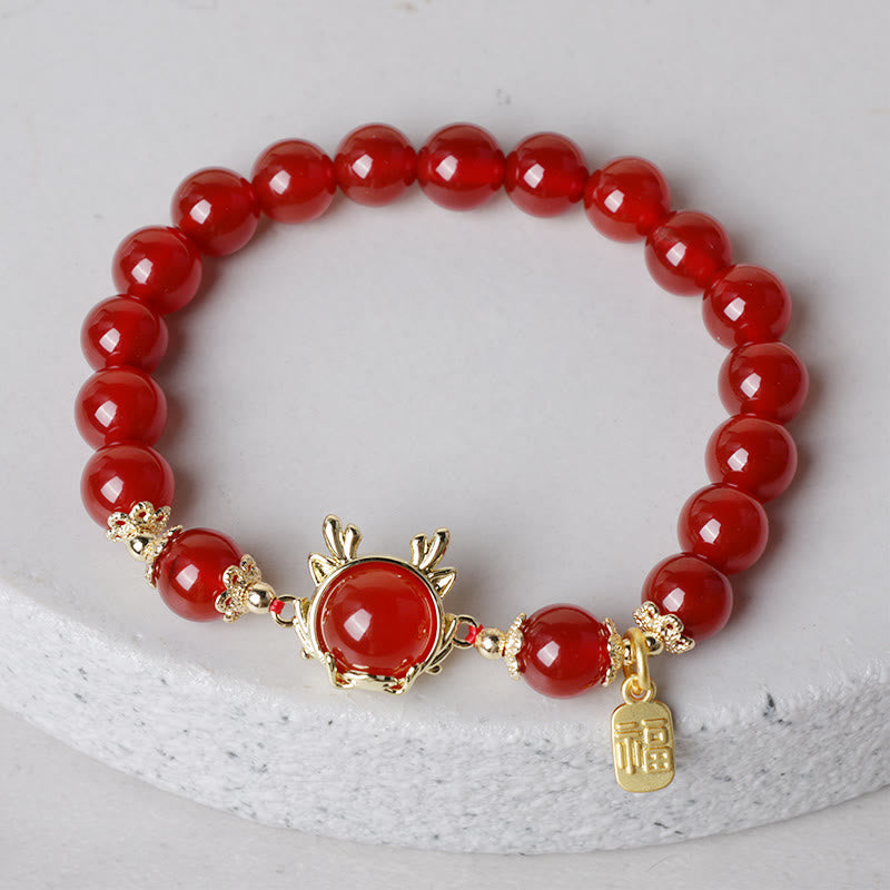 KarmaRipple's Year of the Dragon Red Agate Jade Peace Buckle Fu Character Success Bracelet p10