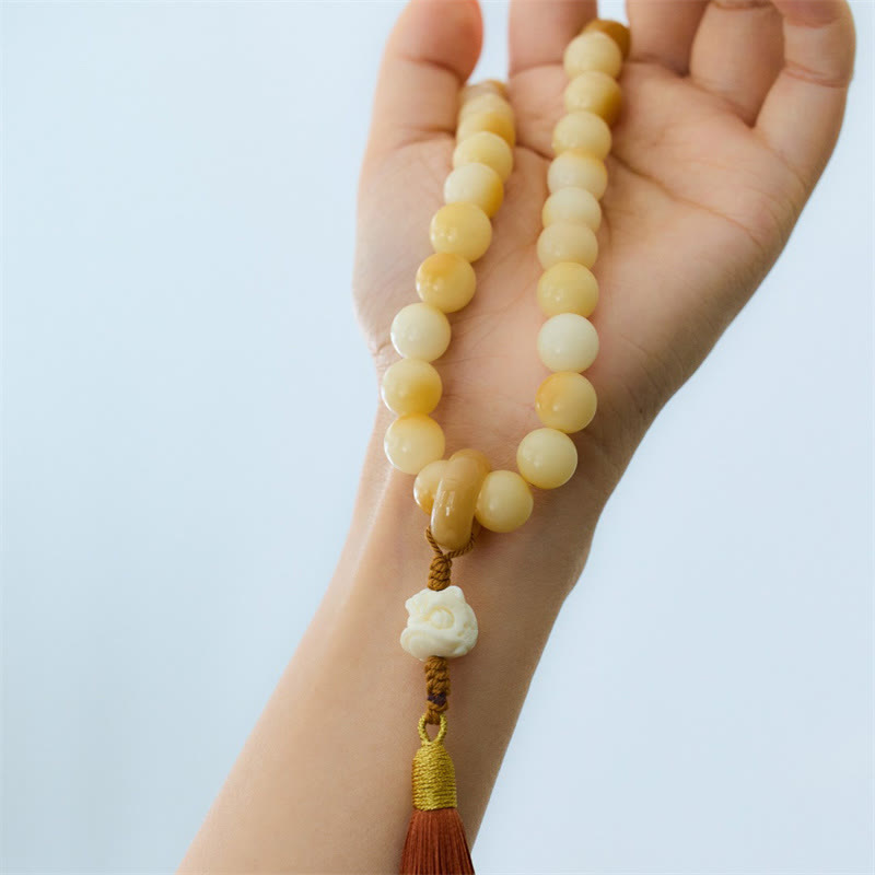 KarmaRipple's Authentic Bodhi Seed Ivory Fruit Dancing Lion Talisman Balance Tassel Wrist Mala p4