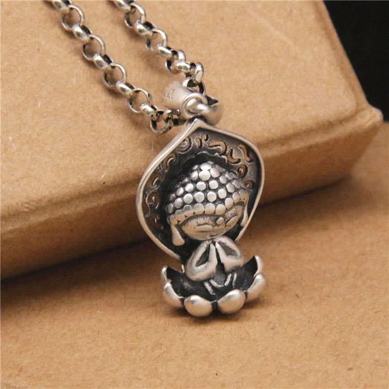 KarmaRipple's 999 Sterling Silver Meditation Buddha Lotus Serenity Pendant Necklace p2