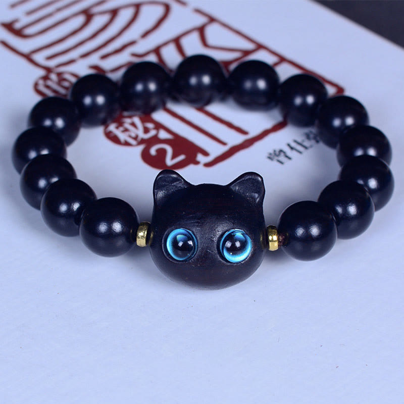 KarmaRipple's Ebony Wood Liuli Glass Lovely Cat Peace Balance Bracelet p3