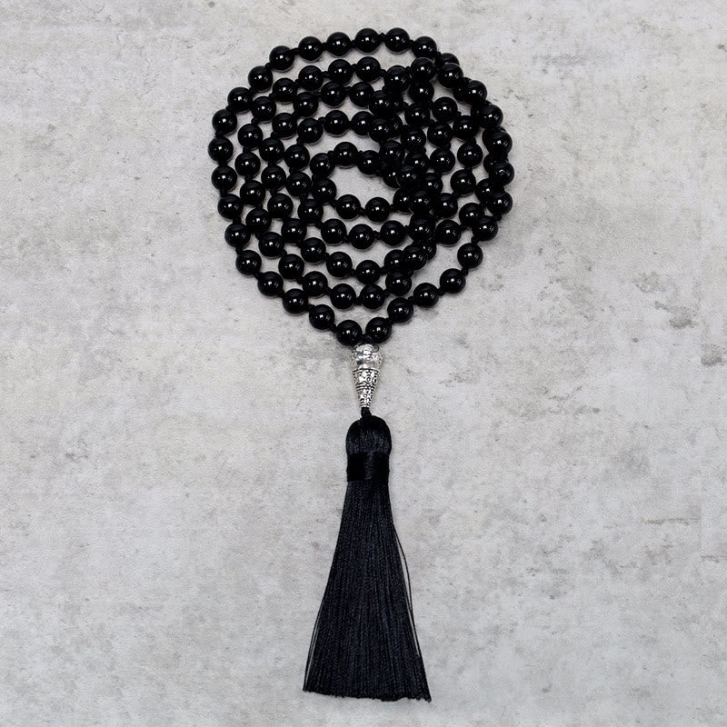 KarmaRipple's 108 Mala Black Onyx Beadwork Yoga Meditation Prayer Beadwork Pendant p1