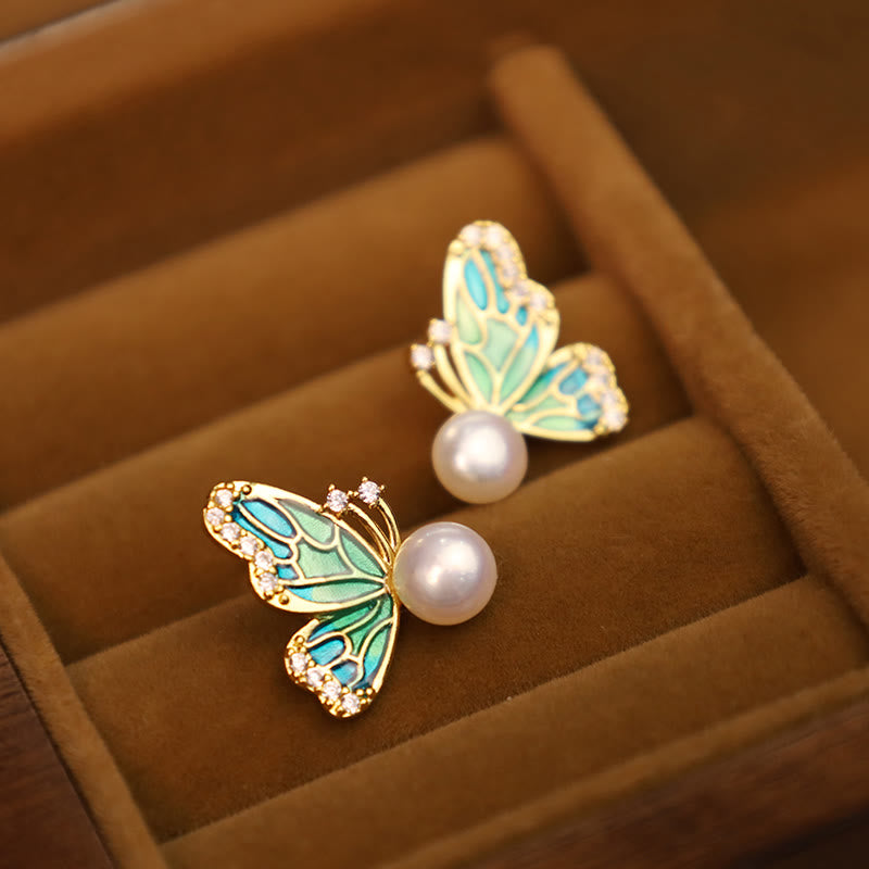 KarmaRipple's 925 Sterling Silver Posts 18K Gold Plated Bronze Authentic Pearl Butterfly Balancing Stud Earrings p7
