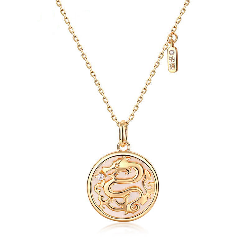 KarmaRipple's ???A Flash Sale- 925 Sterling Silver Tridacna Stone Year of the Dragon Fu Character Fortune Strength Pendant Necklace p13