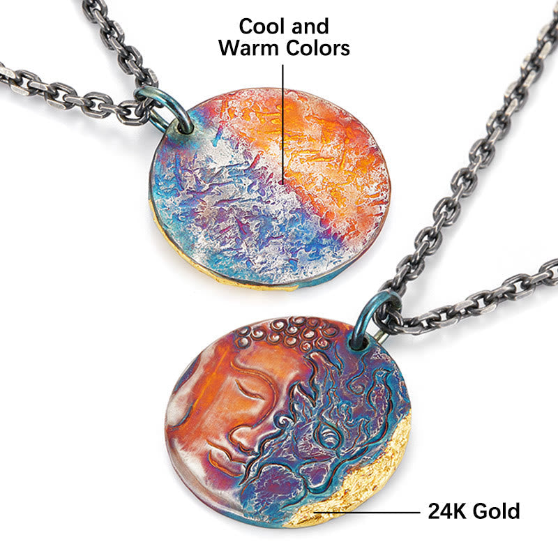 KarmaRipple's 999 Sterling Silver 24K Gold Half Demon Half Buddha Compassion Pendant Necklace p6