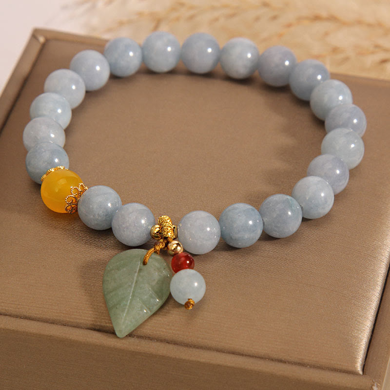 KarmaRipple's Aquamarine Jade Leaf Balancing Talisman Bracelet p5