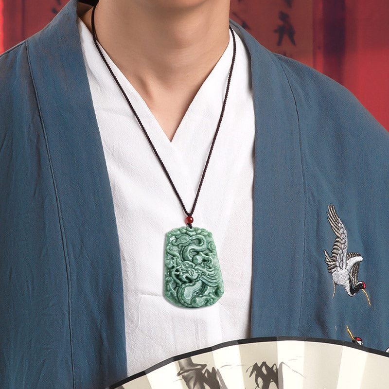 KarmaRipple's Chinese Zodiac Dragon Jade Strength Pendant String Necklace p3