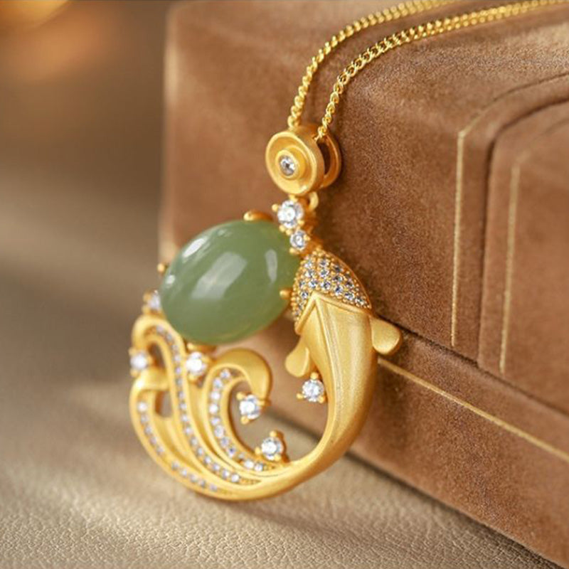KarmaRipple's Cyan Jade Koi Fish Balancing Calm Pendant Necklace p5
