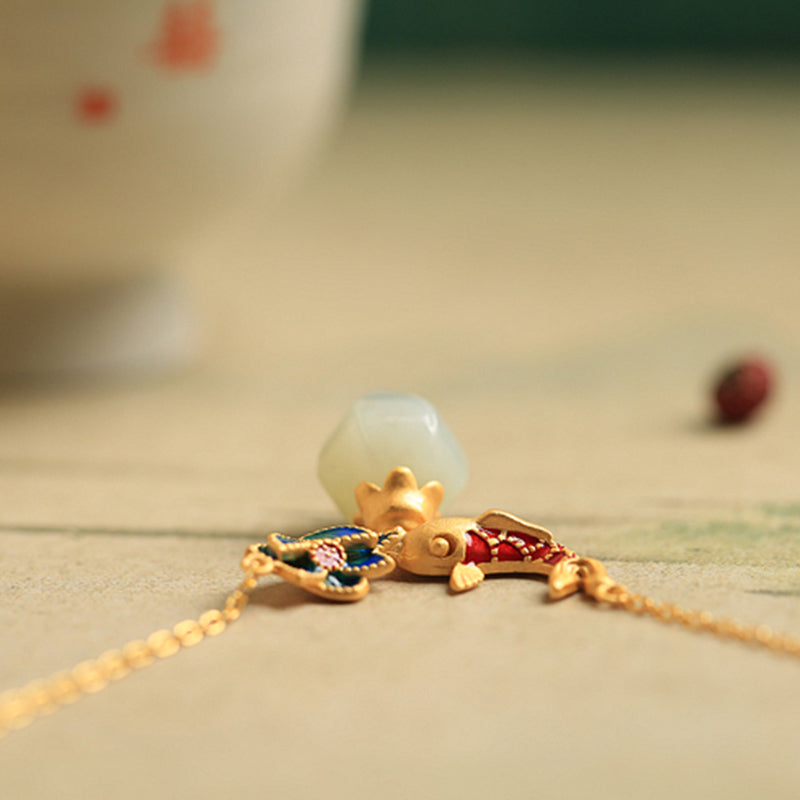 KarmaRipple's 925 Sterling Silver Ivory Jade Koi Fish Lotus Protection Pendant Necklace p9