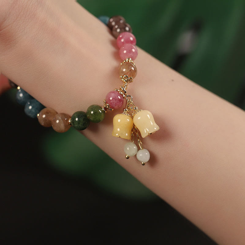 KarmaRipple's Authentic Colorful Tourmaline Flower Bead Love Bracelet p11
