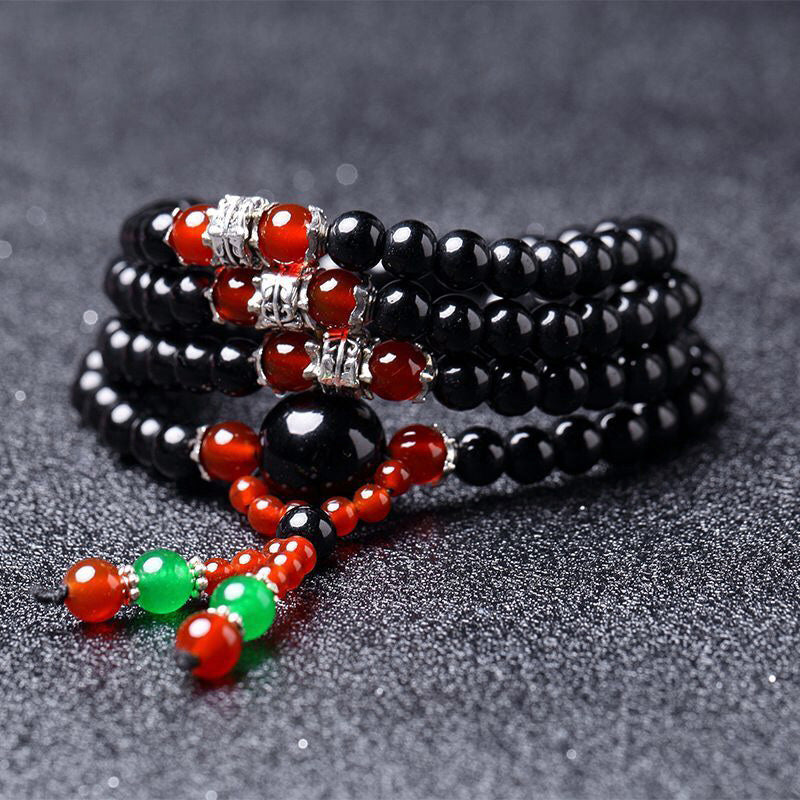 KarmaRipple's 108 Beadwork Authentic Black Obsidian Tiger Eye Mala Bracelet p24