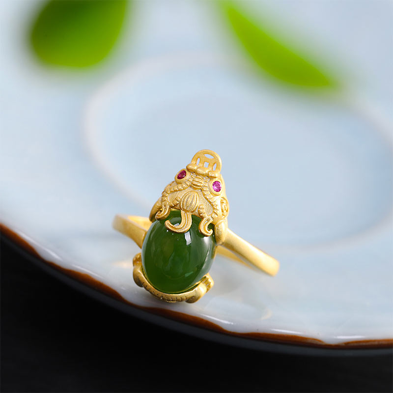 KarmaRipple's 18k Gold-plated Pixiu Jade Wealth Ring p3