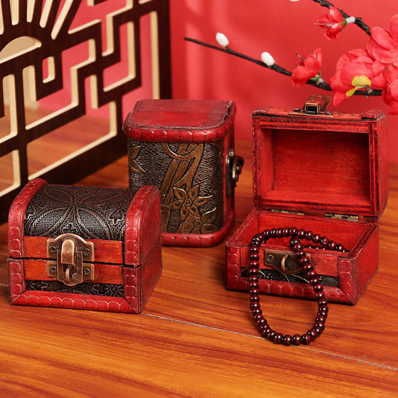 KarmaRipple's Retro Small Wood Jewelry Box Lotus Golden Grape Bronze Coin Daffodil Grass Flower Jewelry Storage Box p15