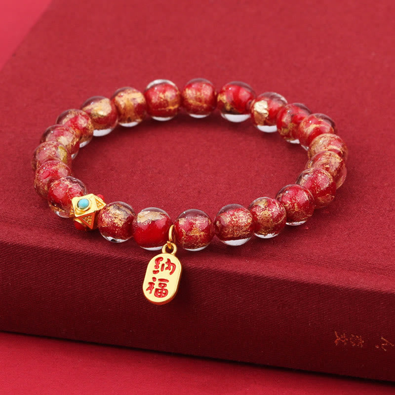 KarmaRipple's Tibetan Incense Ash Liuli Glass Bead Fortunate Fortune Fu Character Talisman Bracelet p2
