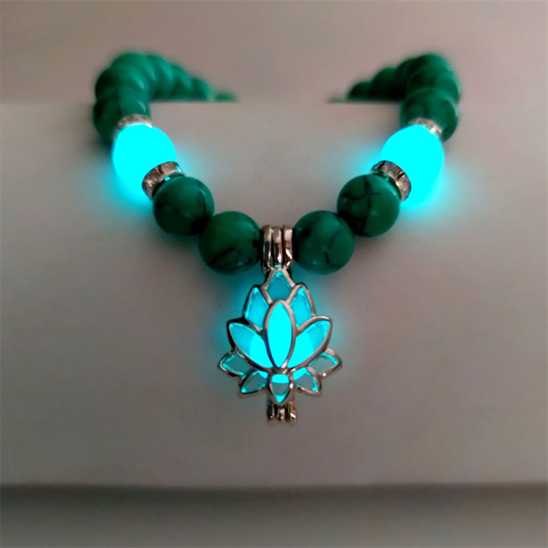 KarmaRipple's Tibetan Turquoise Glowstone Luminous Bead Lotus Protection Bracelet p15