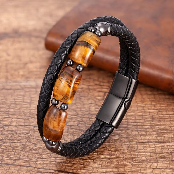 KarmaRipple's Authentic Tiger Eye Protection Willpower Magnetic Buckle Leather Bracelet p13