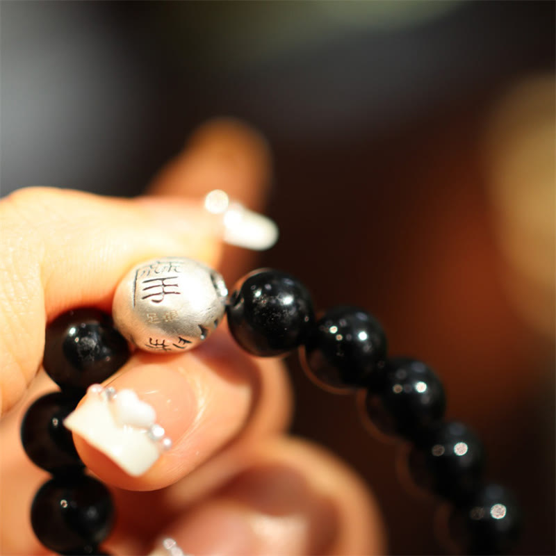KarmaRipple's 925 Sterling Silver Black Onyx Bead Character Engraved Protection Bracelet p6