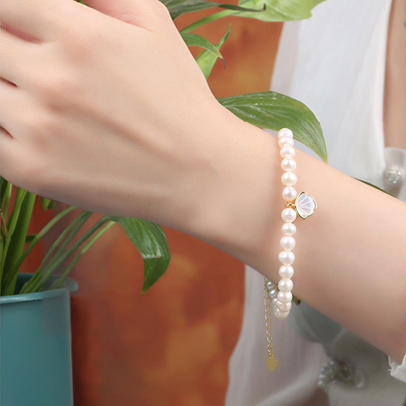 KarmaRipple's 14K Gold Plated Authentic Pearl Gemstone Shell Talisman Bead Bracelet p14