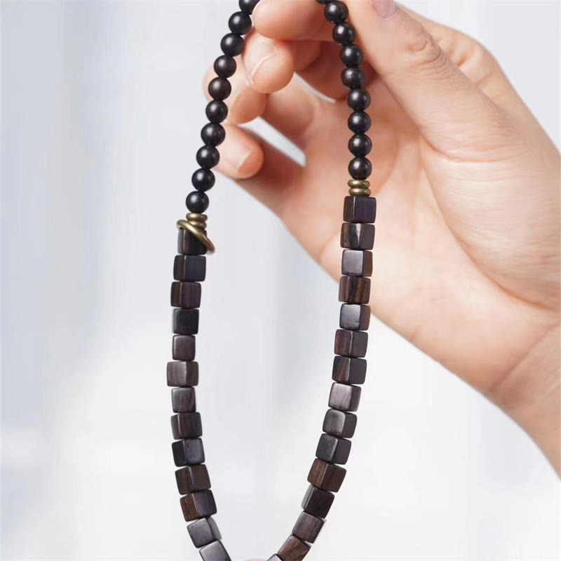 KarmaRipple's Tibet Ebony Wood Square Beadwork Peace Double Wrap Bracelet p2