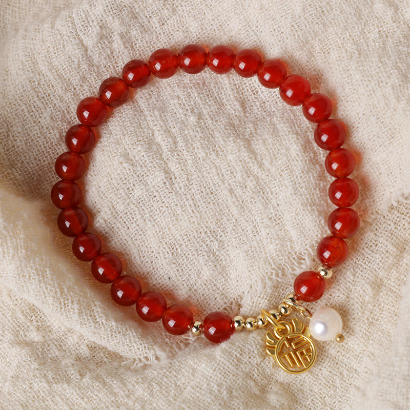 KarmaRipple's Year of the Dragon Red Agate Jade Peace Buckle Fu Character Success Bracelet p23