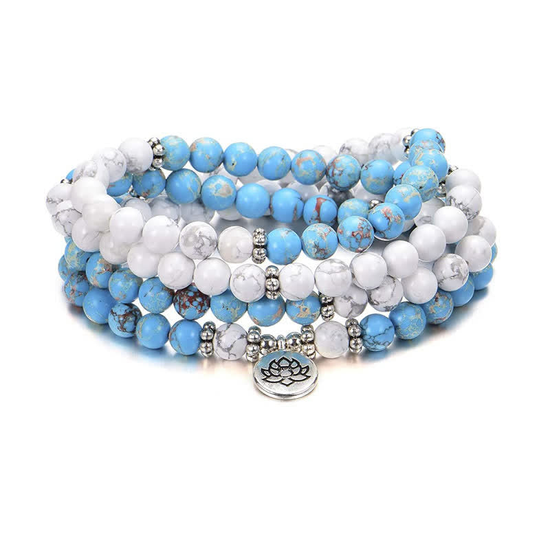 KarmaRipple's 108 Mala Beadwork Ivory Turquoise Emperor Stone Lotus Blessing Bracelet p9