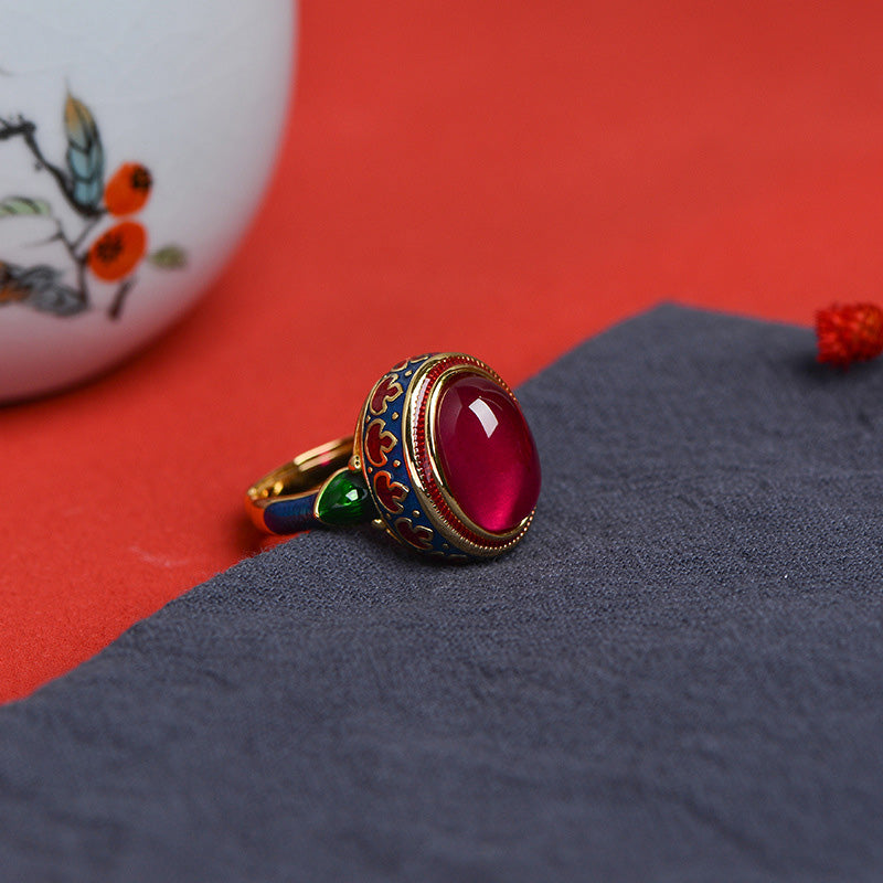 KarmaRipple's 925 Sterling Silver Red Corundum Courage Ring p7