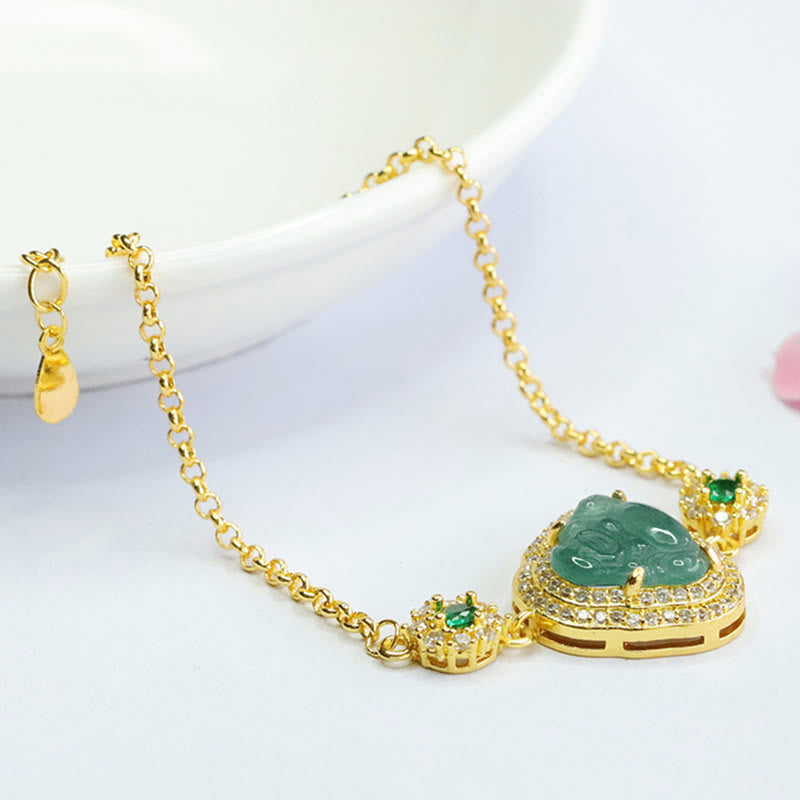 KarmaRipple's Laughing Buddha Green Jade Zircon Fortune Chain Bracelet p3