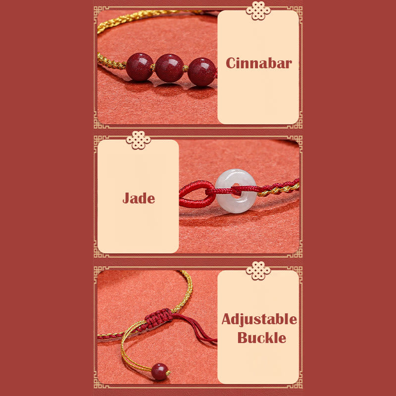 KarmaRipple's Authentic Cinnabar Jade Peace Buckle Blessing Bracelet p21