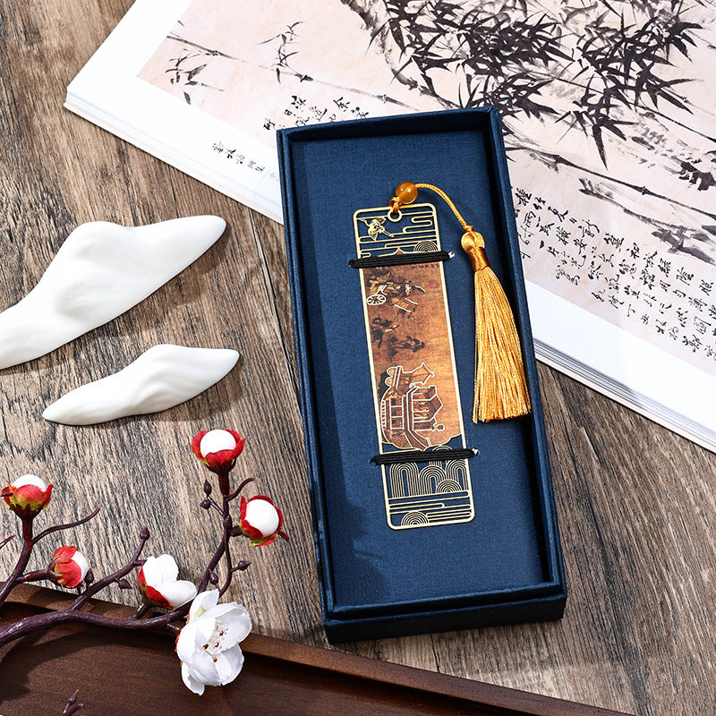 KarmaRipple's A Panorama of Rivers and Mountains Metal Hollow Bookmarks Tassel With Gift Box ( p17