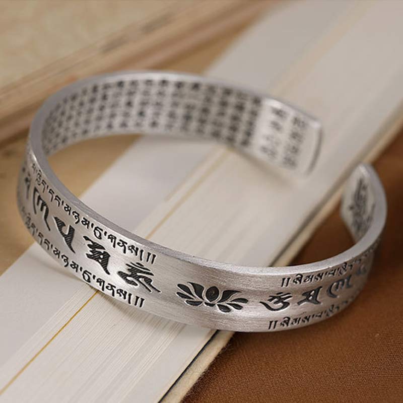 KarmaRipple's 999 Sterling Silver Om Mani Padme Hum Lotus Wisdom Bracelet Bangle p2