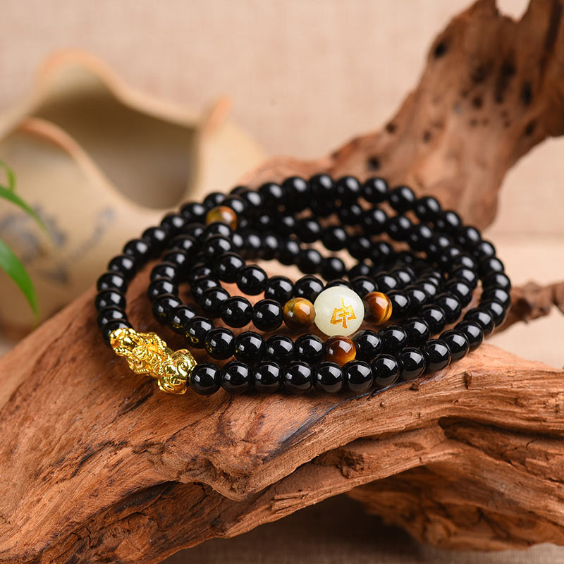 KarmaRipple's Chinese Zodiac Obsidian PiXiu Protection Mala Bracelet p32