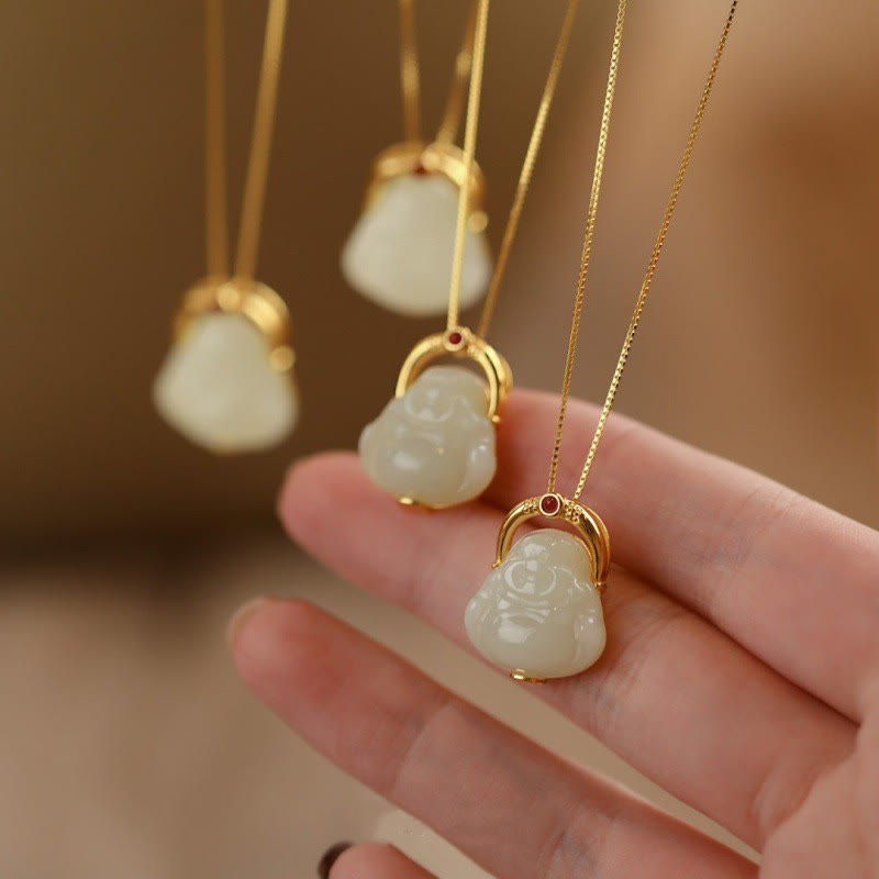 KarmaRipple's 925 Sterling Silver Authentic Hetian Jade Laughing Buddha Abundance Chain Pendant Necklace p9