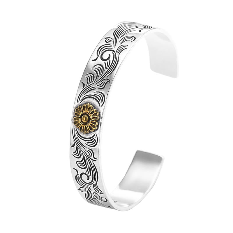 KarmaRipple's Tang Dynasty Flower Design Rose Flower Feather Carved Bronze Fortune Bracelet Bangle p4