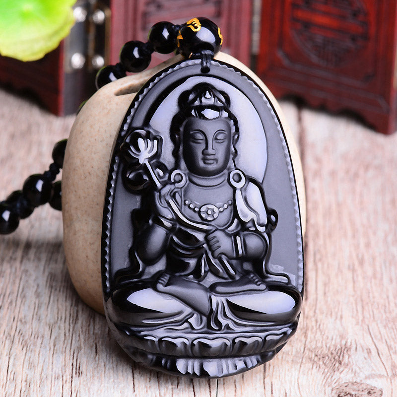 KarmaRipple's Chinese Zodiac Obsidian Buddha Amulet Protection Necklace Pendant p5